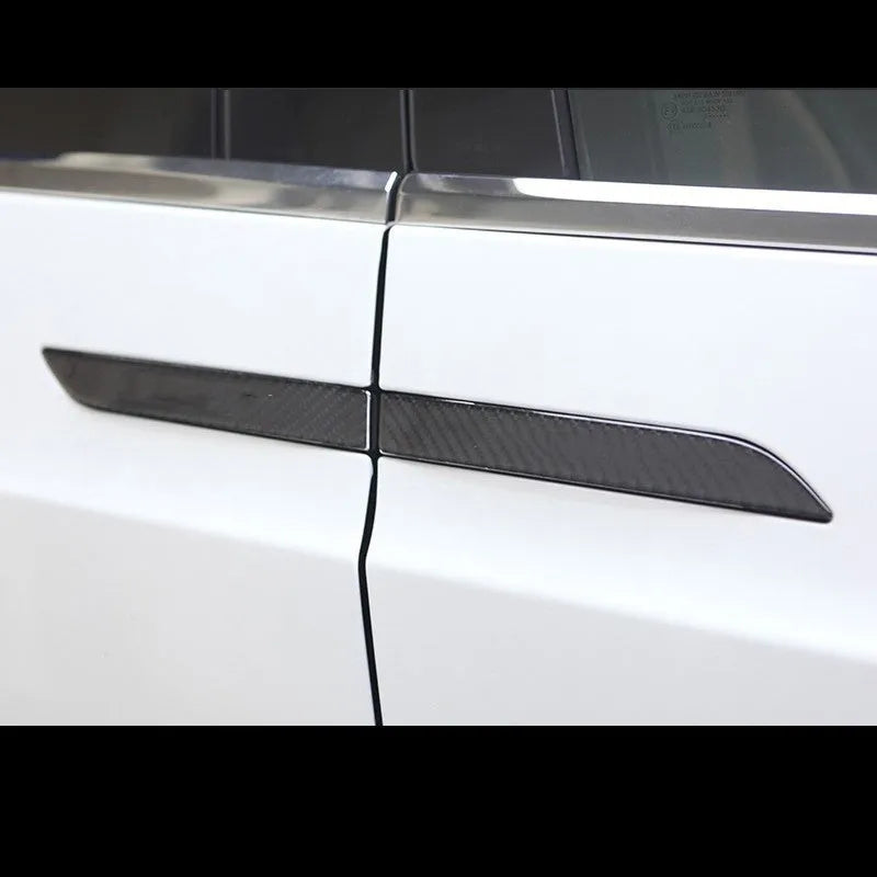 Four carbon fibre door handle patches for Tesla Model S with adhesive backing
