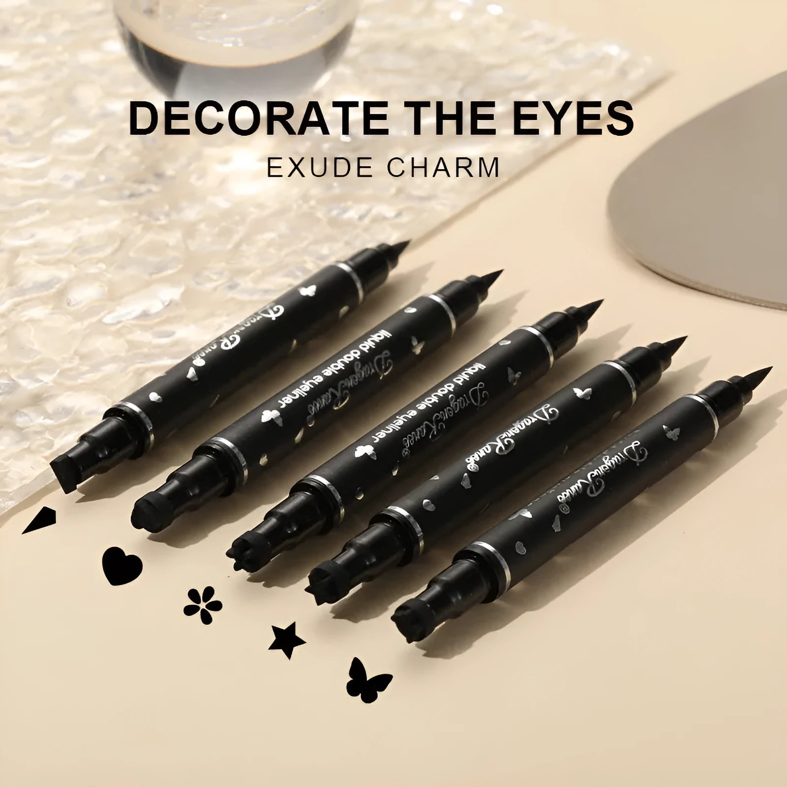 XINGX Seal double-headed eyeliner 5-set box with gold, black, and charcoal black pencils