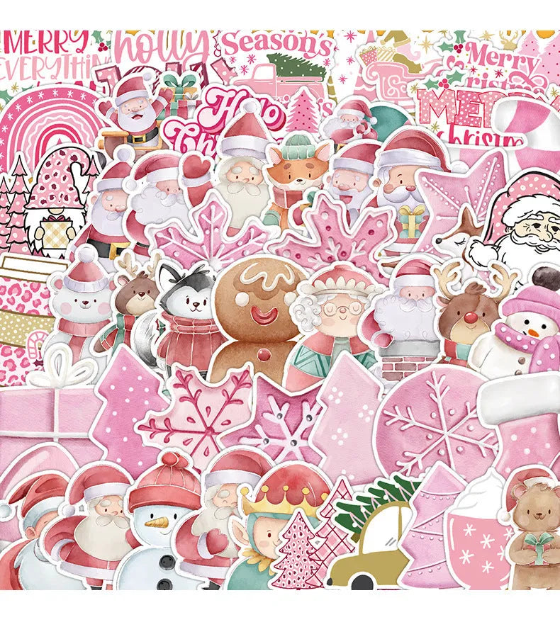 Pack of 50 colourful cute Christmas decoration stickers for cars, phones, and laptops.
