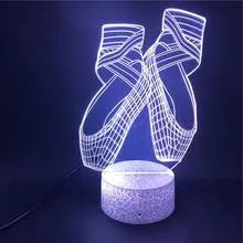 3D ballet dancer silhouette night light with colourful LED illumination on acrylic panel and ABS base