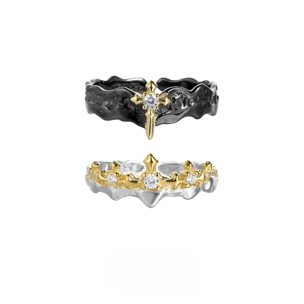 Princess Knight adjustable opening couple ring in electroplated silver with minority-inspired design
