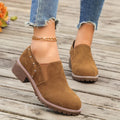 Plus size women's suede ankle boots with elastic band and chunky rubber sole in light brown