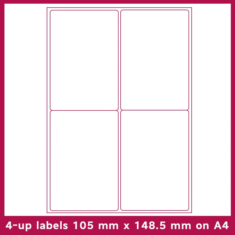 A4 FBA barcode label paper sheets showing ten different grid configurations for inventory labelling