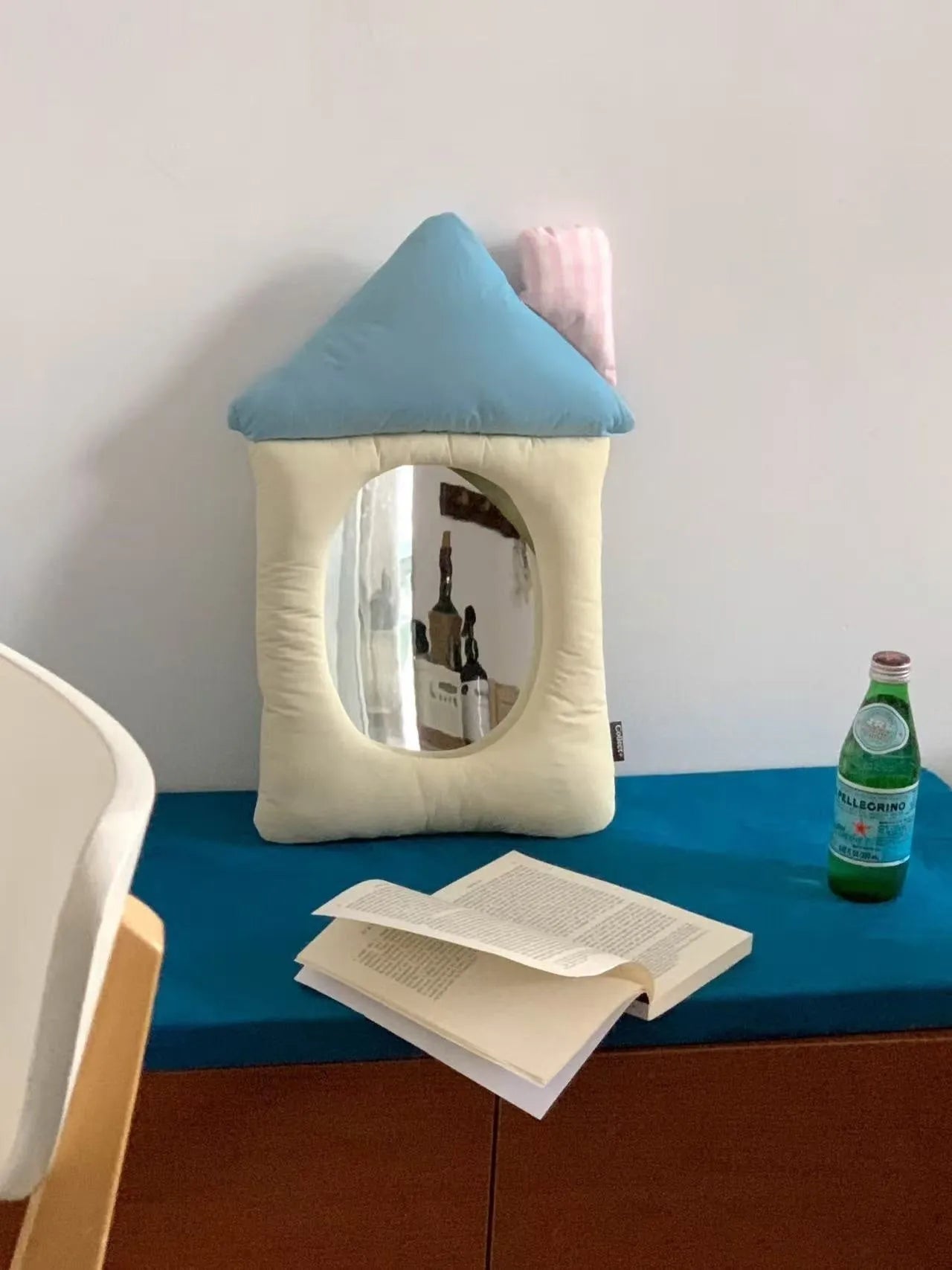 Korean-style decorative mirror with aluminium lens and soft fabric backing
