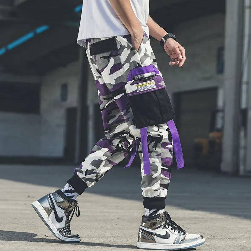 Men's loose casual overalls in cotton blend with 70% cotton, green or purple, sizes L to 3XL.