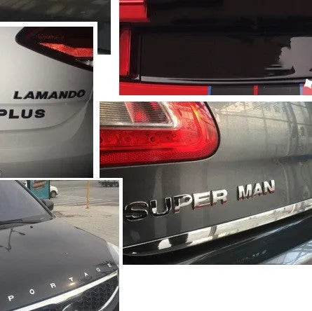 Zinc alloy metal car letter sticker in black or silver, 2.5cm size, for vehicle personalisation.