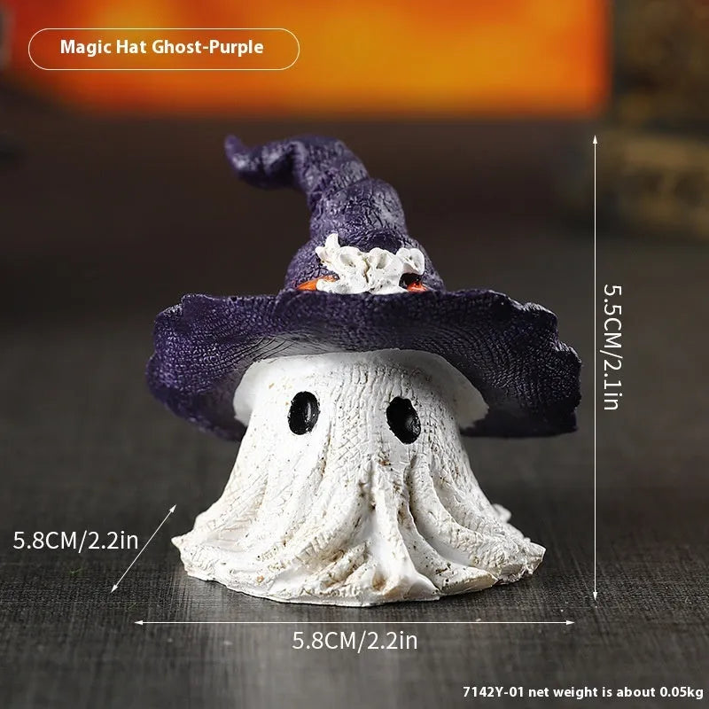 Resin wizard hat Halloween ornament in purple and black colour options.