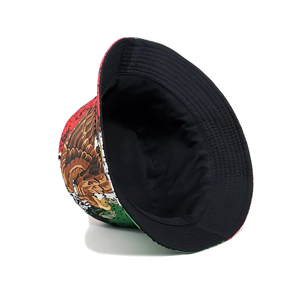 Eagle pattern retro bucket hat with dome crown in polyester fabric, size M for 56-58cm head circumference