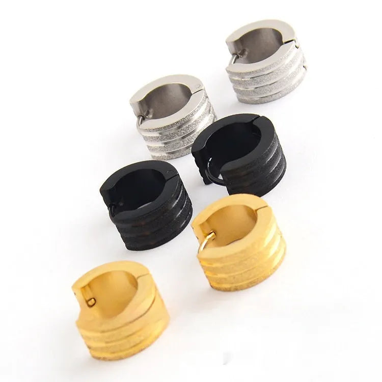 Three-line frosted geometry earrings Korean style titanium steel electroplated finish