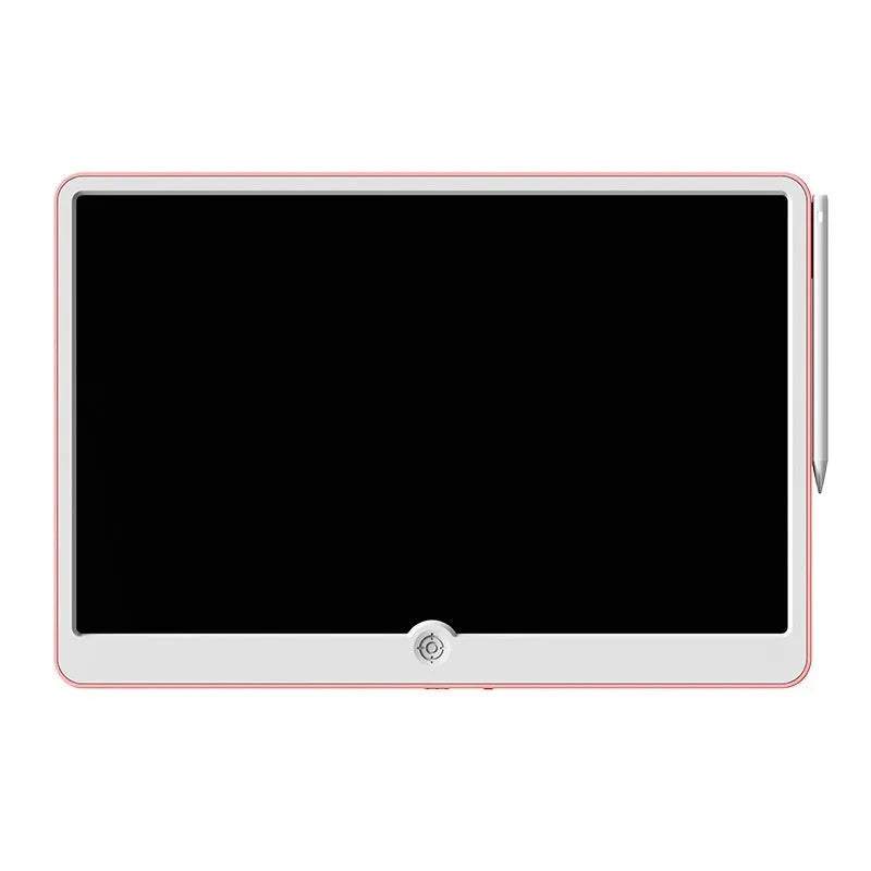 19-inch blue and white rechargeable LCD drawing board for children on a table.