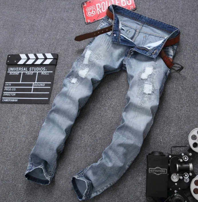 MCCKLE mens light blue ripped jeans slim fit distressed denim joggers plus size 28-42