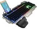 Silver grey wired mechanical gaming keyboard with mixed backlighting on desk