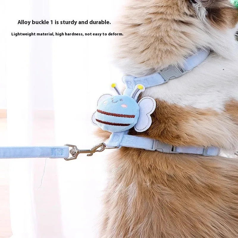 Bee-shaped cat harness and lead set in blue, pink, and yellow colours for small and medium cats.