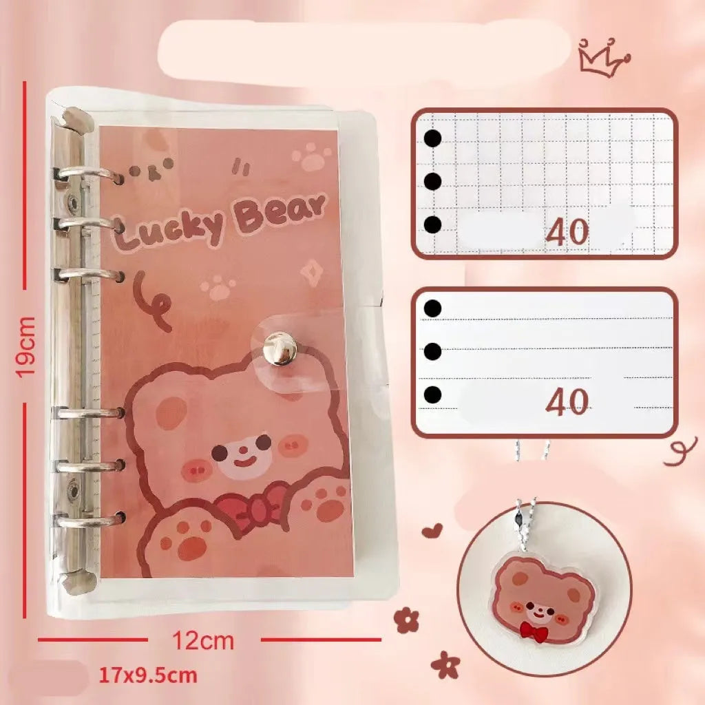 A6 loose-leaf notebook with heart designs showing Apple bear pattern, 80 sheets, 6-hole binder format
