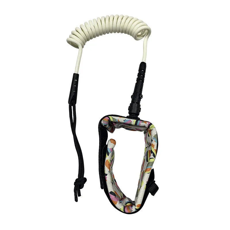 Surfboard hand holding rope showing elastic surfboard pulp rope construction with random colour selection