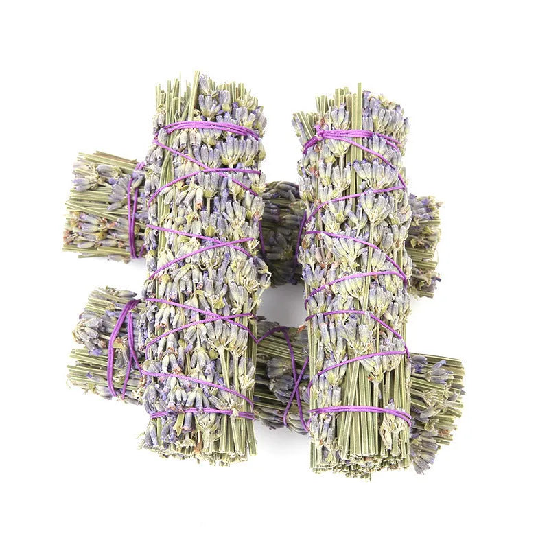 Natural dried lavender flower aromatherapy stick measuring four inches long
