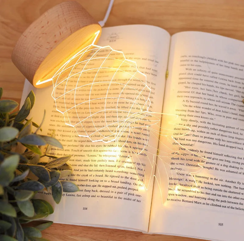 Cartoon pineapple bedside table lamp with wood and acrylic construction and USB power cable