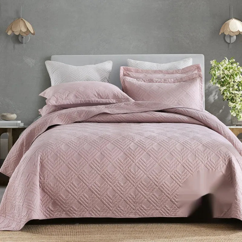 Pure cotton double-sided bed cover three-piece set with embroidery detail for standard bed sizes
