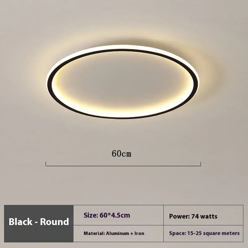 Modern minimalist bedroom ceiling lamp in black, gold or white finish with LED lighting and stepless dimming