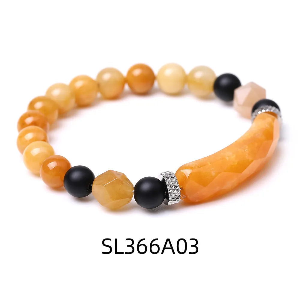 Handmade diamond-cut geometric agate bracelet with faceted beads and fan-shaped design elements