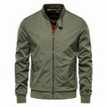 Men's solid colour thin casual jacket in army green, shown on a hanger.