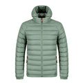 Winter lightweight hooded coat for men, polyester zipper jacket with pockets, solid colour outerwear in five colours