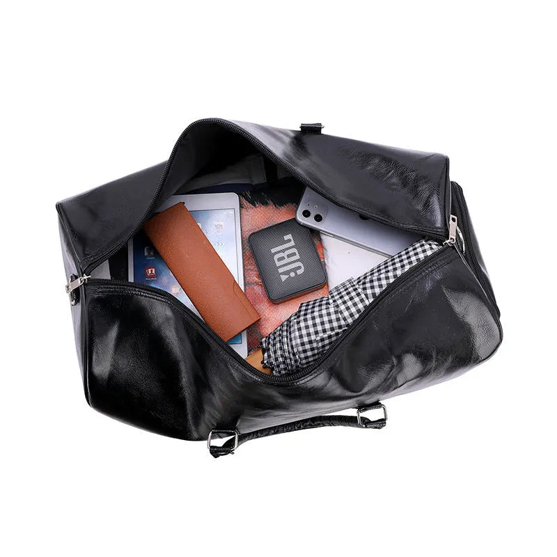 PU leather retro business travel luggage bag for men in black with large capacity