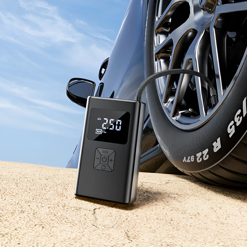 Portable small wireless digital display car inflatable air pump with LED light and pressure gauge, ABS construction