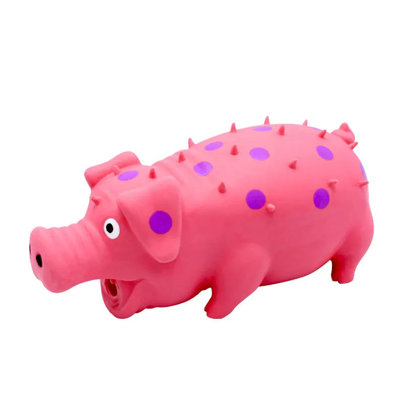 Blue latex pig-shaped dog chew toy with protruding grains and squeaker for aggressive chewers