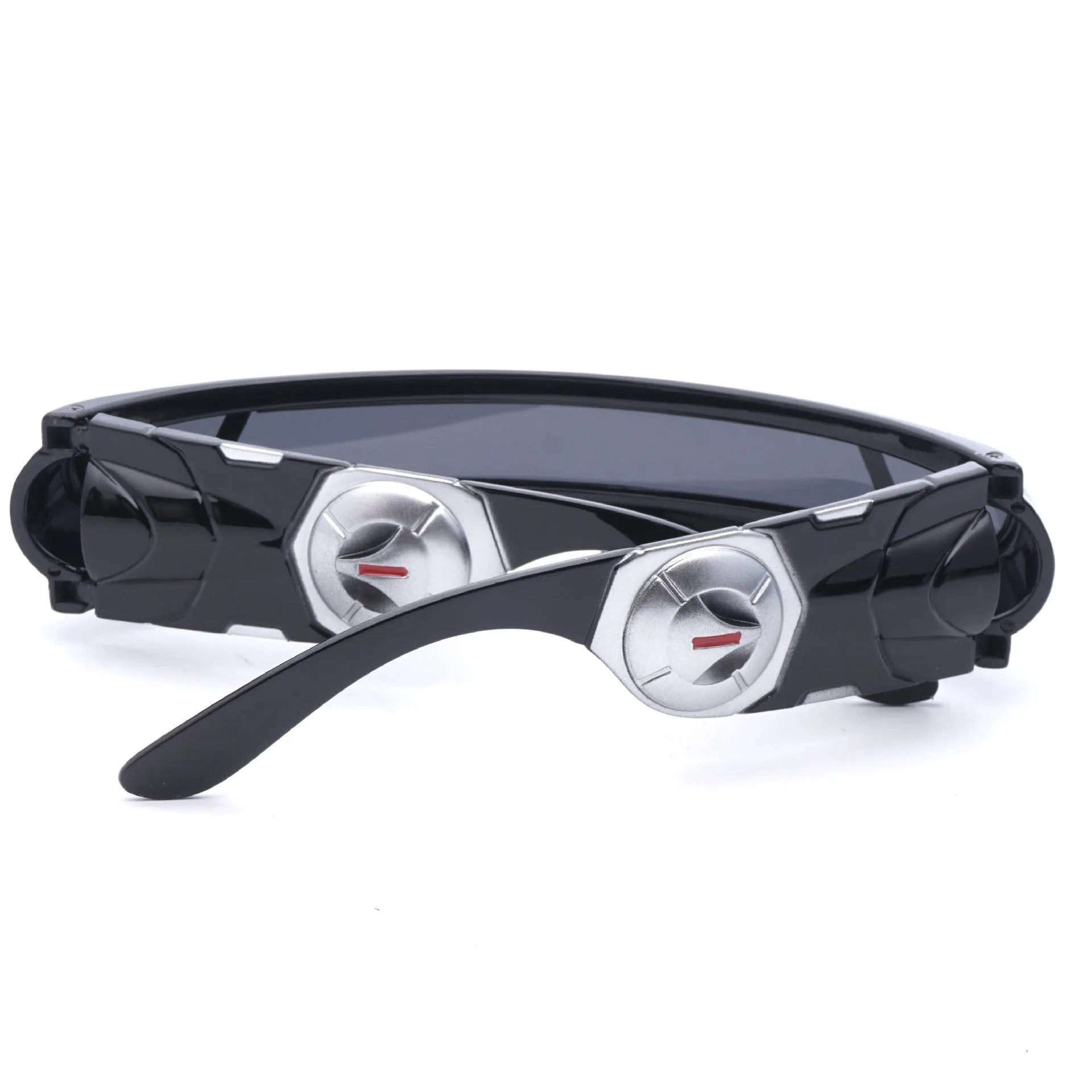 Polarised sports sunglasses with a black full-rim PC frame and choice of grey, red, or blue mirror lenses.