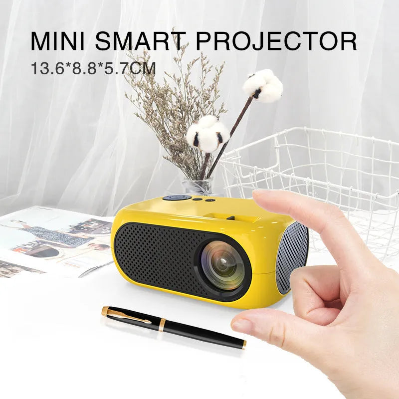 M24 micro mini portable LED projector in gold or white with 640×360p resolution on ABS casing