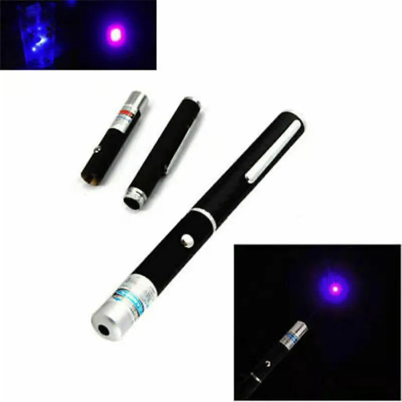 Three metal laser pens in green, purple, and red light colours for dog and cat chasing play