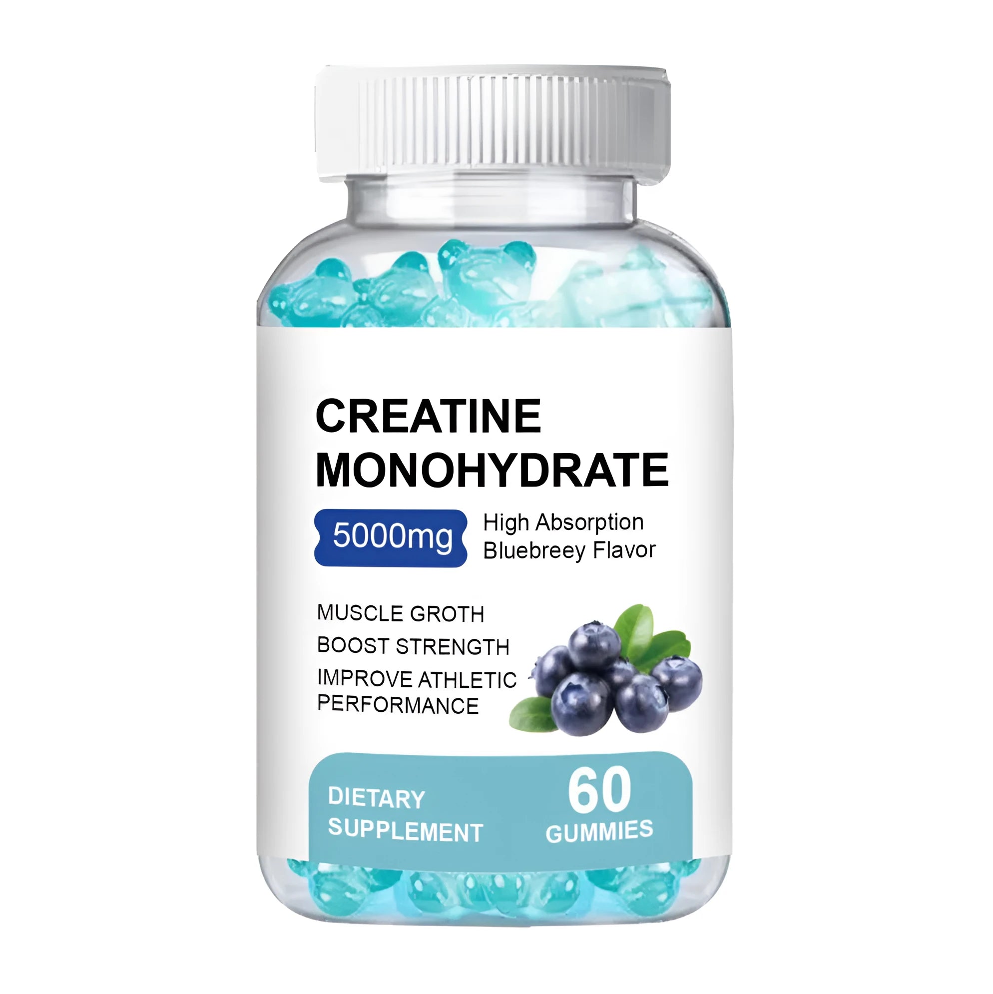 Creatine monohydrate supplement gummies in fruit flavours, 60 count package