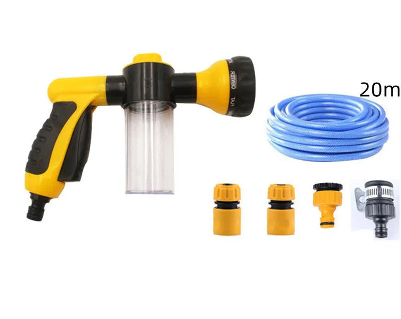 Green high-pressure foam spray gun with adjustable nozzle for car washing and garden watering
