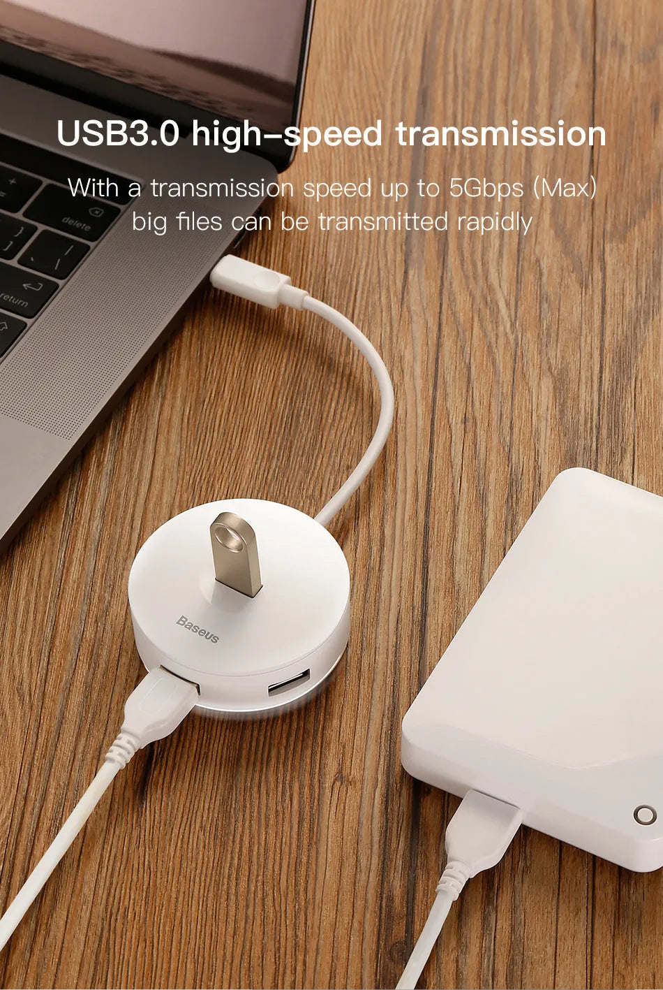 USB hub notebook adapter round box black with USB 3.0 and LED indicator