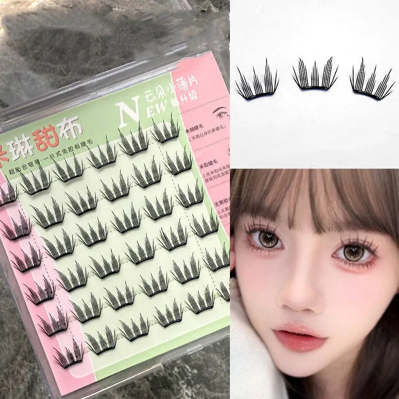 Milin Sweet Cloth glue-free split false eyelashes, 12mm artificial fibre, six rows, one set