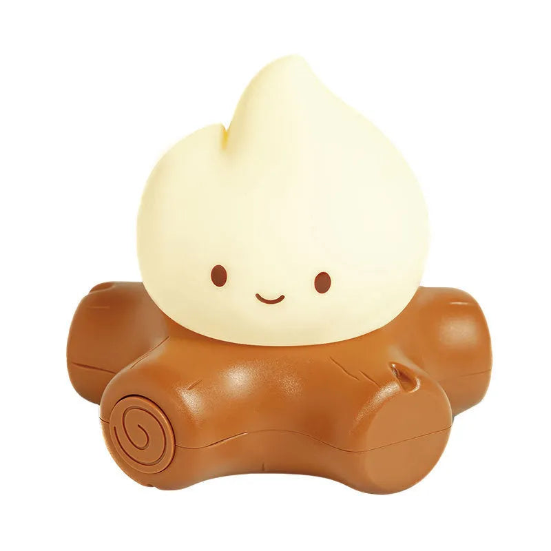 Cartoon silicone small fire pile night lamp showing yellow light illumination with ABS shade