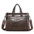 Men's PU leather 14-inch business shoulder bag in black, brown or khaki with three straps and multiple pockets