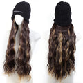 Hat wig with knitted hat and long curly high temperature fibre synthetic hair for ladies