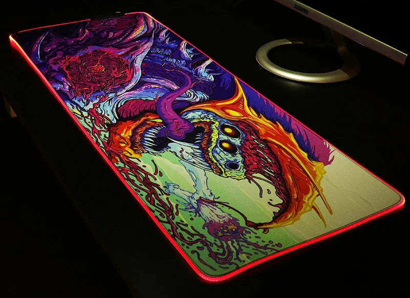 RGB light-emitting mouse pad with cloth surface and rubber base, 300x600x4mm size