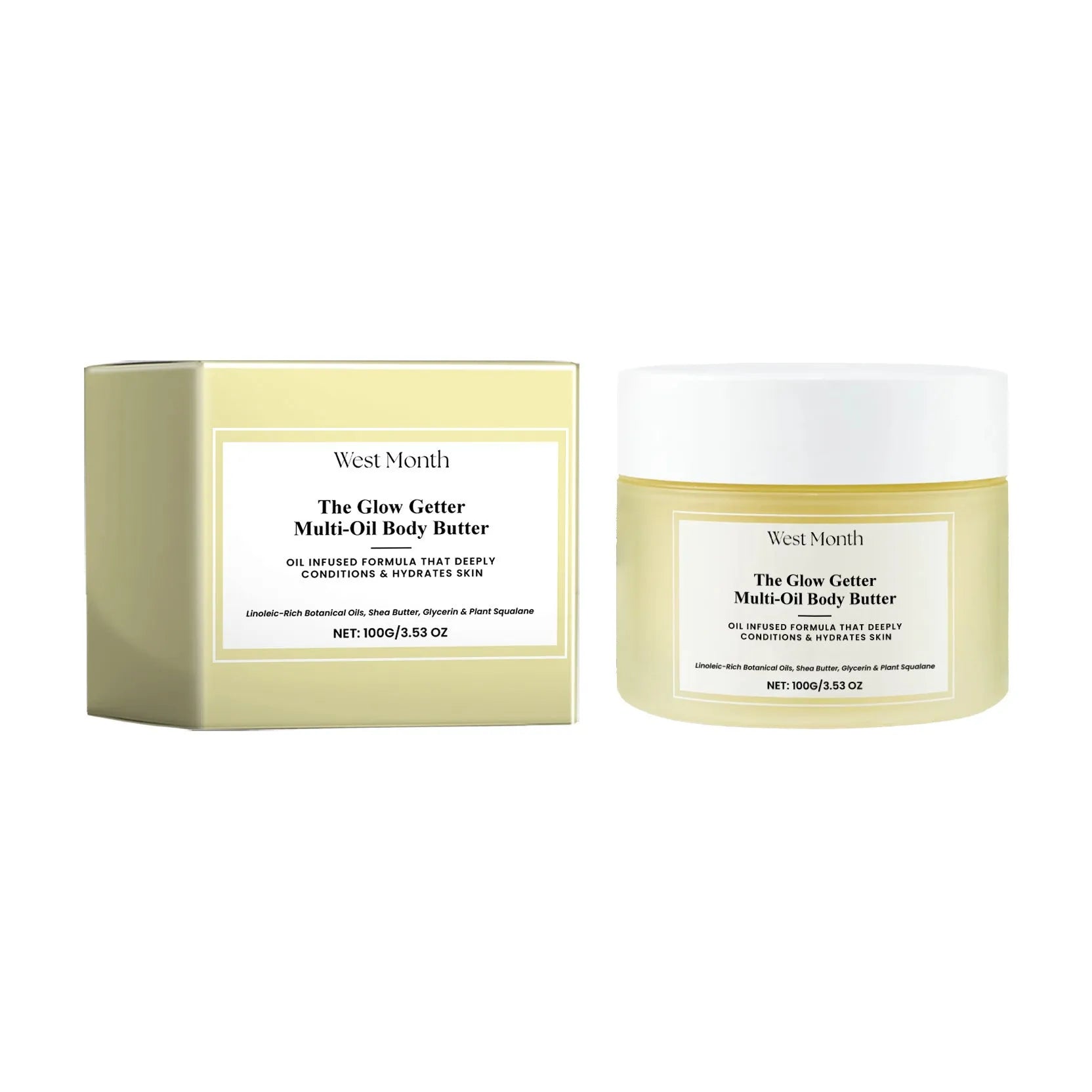 Nourishing and firming body care kit with moisturising cream and skincare oil bottles