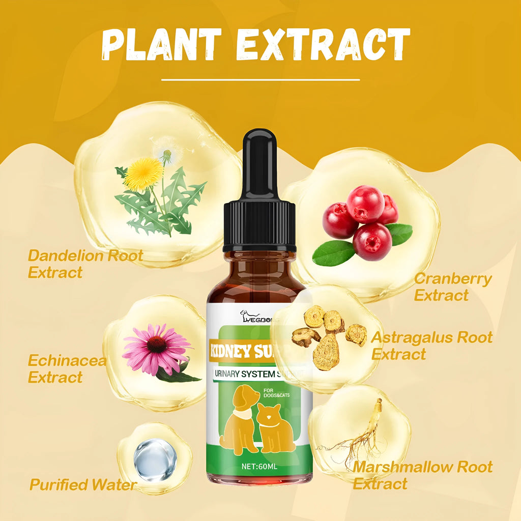 60ml pet nutritional supplement bottle with dandelion, Echinacea, cranberry, astragalus and Shuta root extracts
