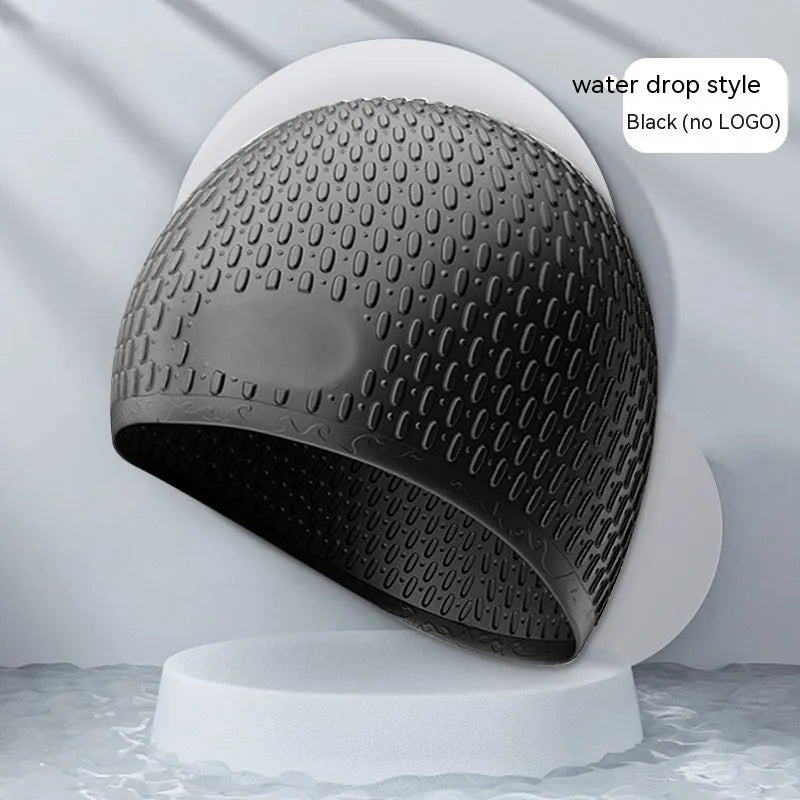 A solid colour silicone swimming cap for adults, shown in one of nine available colour options.