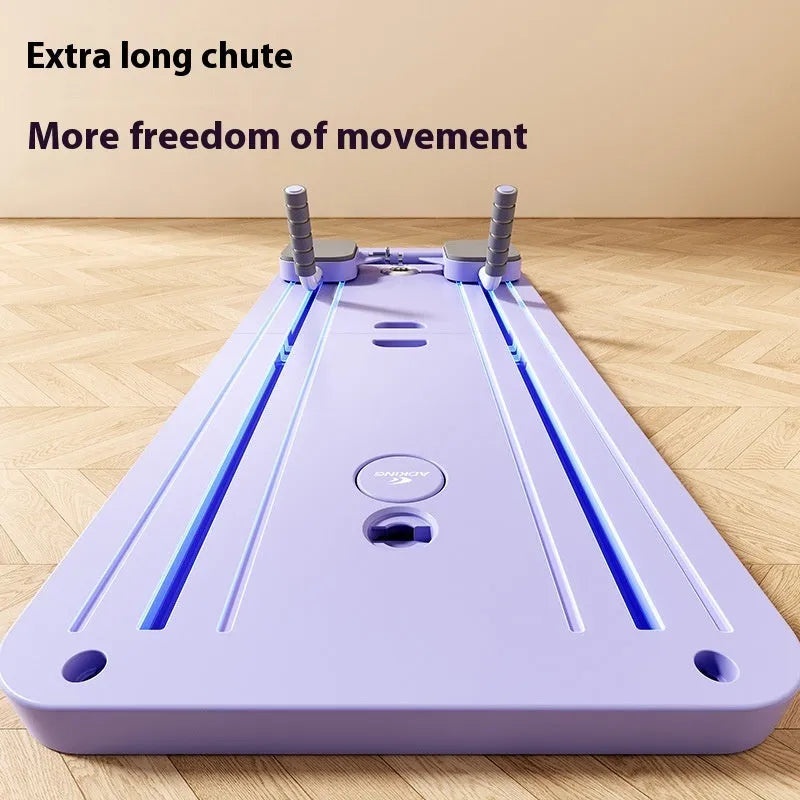 Standard purple household fitness board with automatic rebound abdominal wheel on a stable PP plastic base.