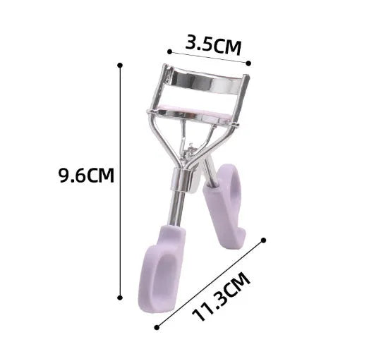 SUNFLOWER brand eyelash curler with A4 scissor handle showing pink and purple colour options