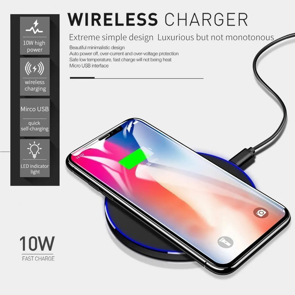Black 9V QI wireless fast charging base with ultra-thin 6.5mm design
