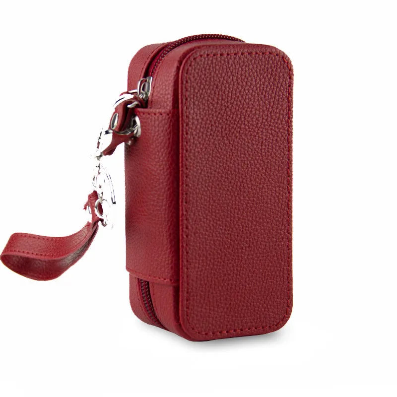 General-purpose lychee pattern leather storage bag, 13cm x 6.5cm x 5.3cm, in black with textured cover