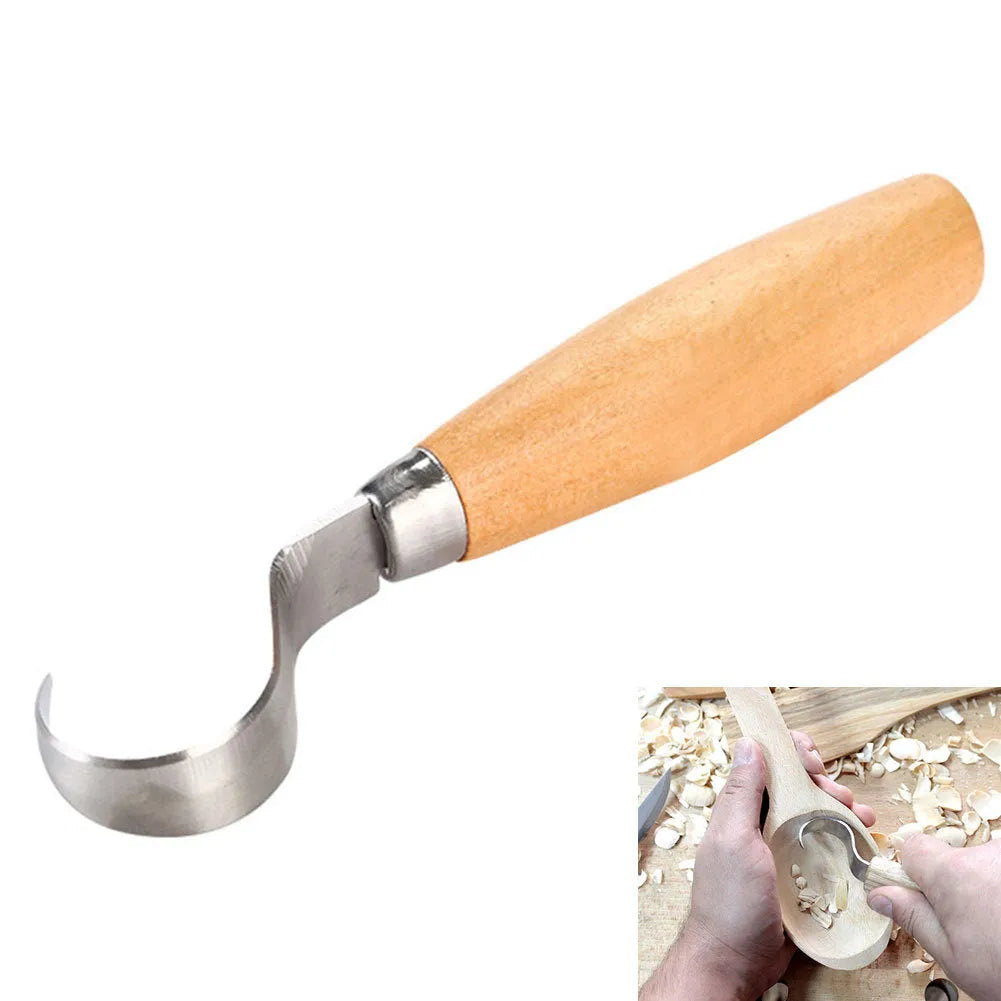 FastCraft Curve Carving Knife 100mm stainless steel spoon carving tool with wood handle for hardwood carving