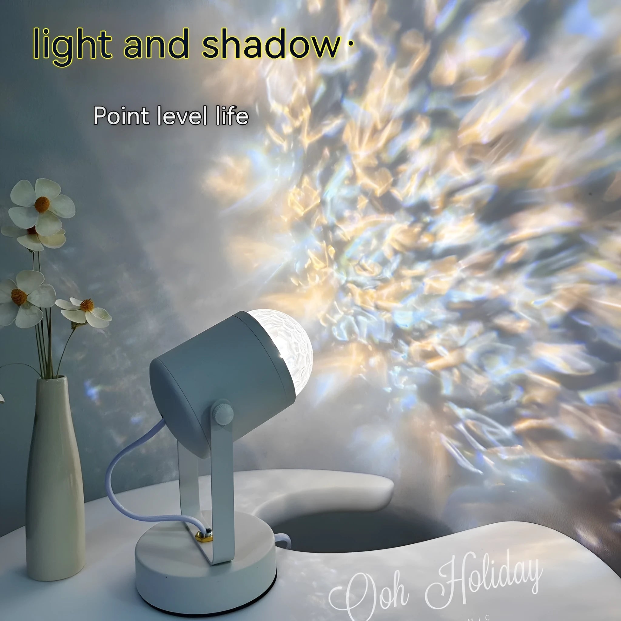 Dynamic water ripple ambience light table lamp in ceiling or desktop configuration with metal lamp holder