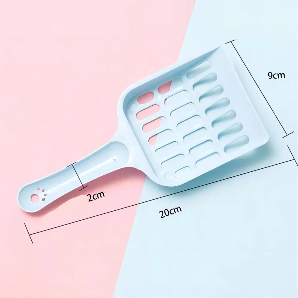 Plastic cat litter scoop in blue colour showing sand shovel design for litter tray cleaning